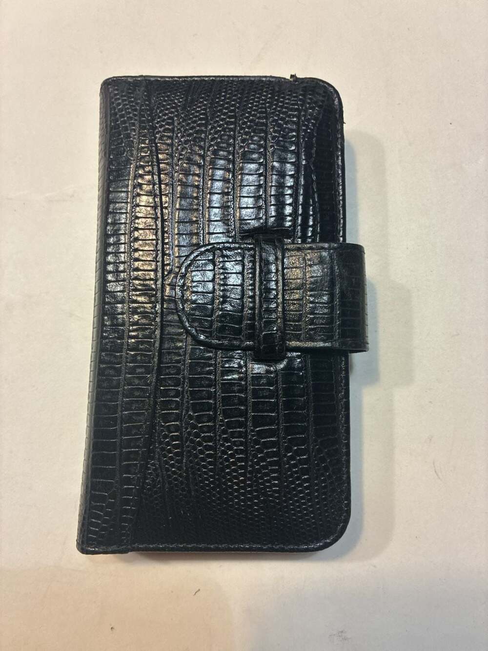 Piel Frama Black Croco Embossed Leather Wallet Phone Case